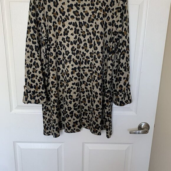 Kim Rogers Women’s XL Animal Print Brown Black Tunic Sweater Cuffed Sleeves NWT - Picture 3 of 8